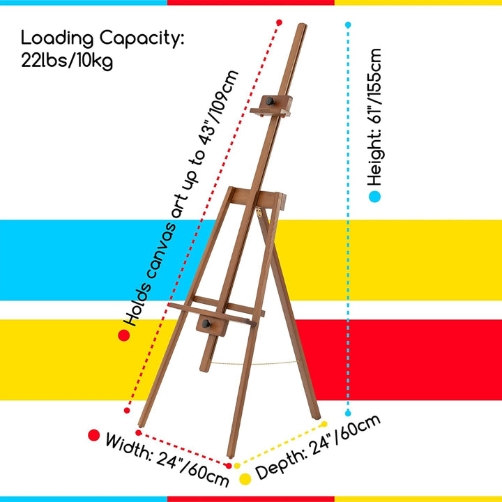 MEEDEN A-Rahmen Staffelei Holz Gross: Stabile Staffelei aus Buchenholz für Leinwände bis zu 109cm -