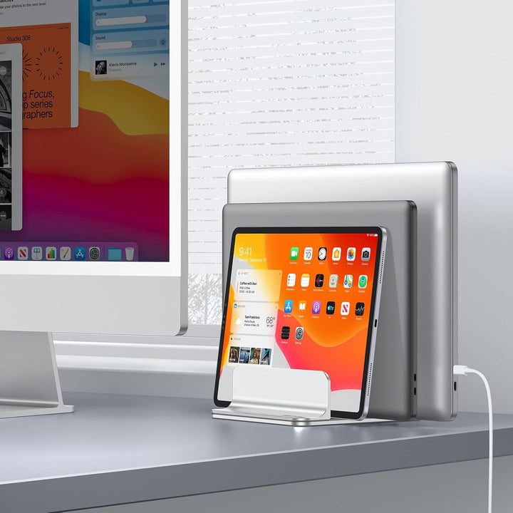 OMOTON 3 Slot Aluminium Vertikal Laptop Ständer, Verstellbarer Notebook Ständer, Laptop Halterung fü