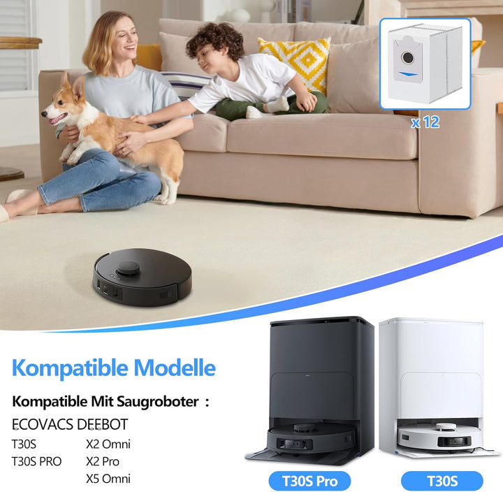 12 Stück Staubbeutel für Ecovacs T30S / T30S PRO / X5 Omni/Deebot X2 Omni /X2 Pro Saugroboter, 3L be