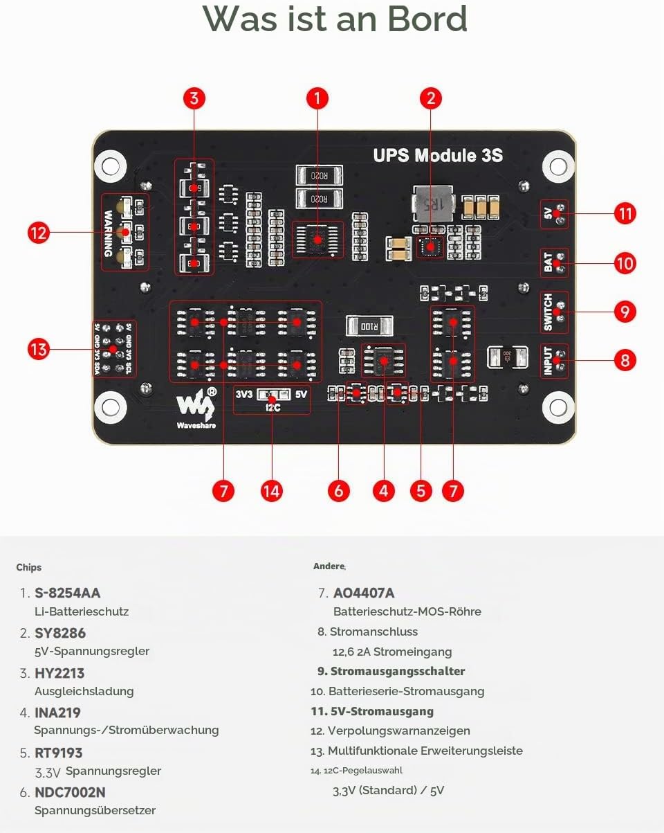 Waveshare Uninterruptible Power Supply UPS Module Supports Charging and Power Output at The Same Tim