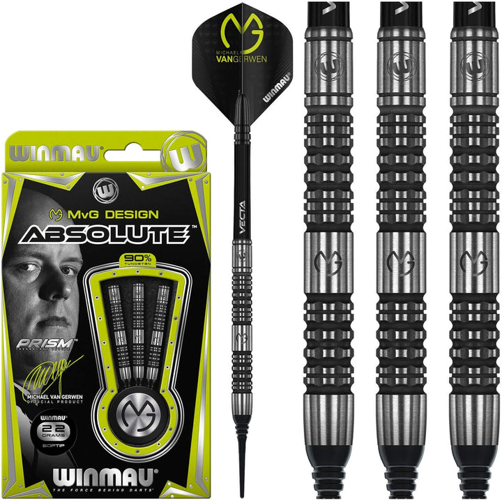 WINMAU Michael Van Gerwen MvG Absolute 22g Profi Wolfram Softip Dartpfeile Set mit Flights und Schäf