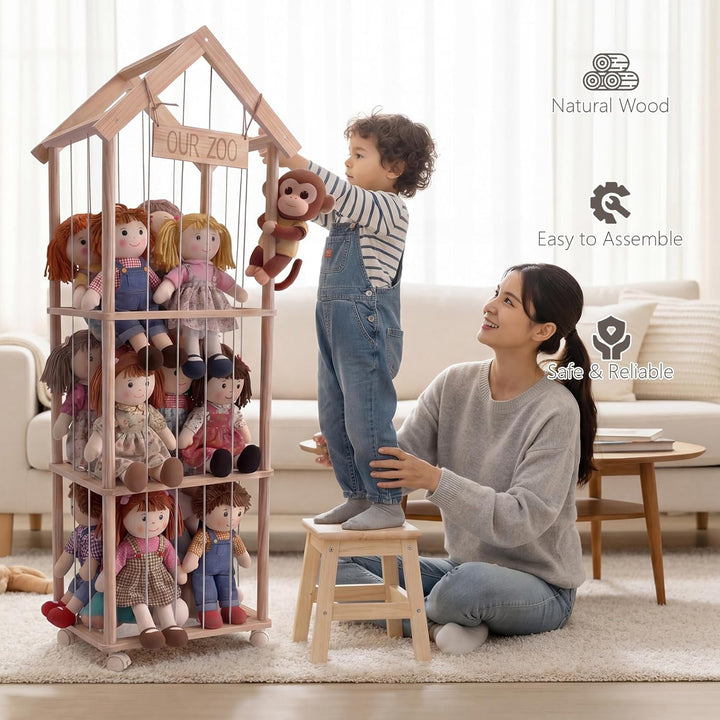 360° Drehbar Kuscheltier Aufbewahrung - Robuste Stofftier Aufbewahrung - Holz Kuscheltier Organizer