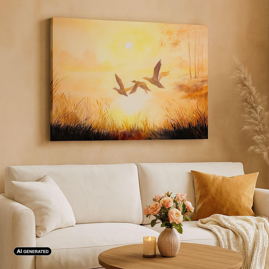 Bilder auf Leinwand 100x70cm Leinwandbild mit Rahmen Vogel Natur Wasser Gross Wanddeko Bild Schlafzi