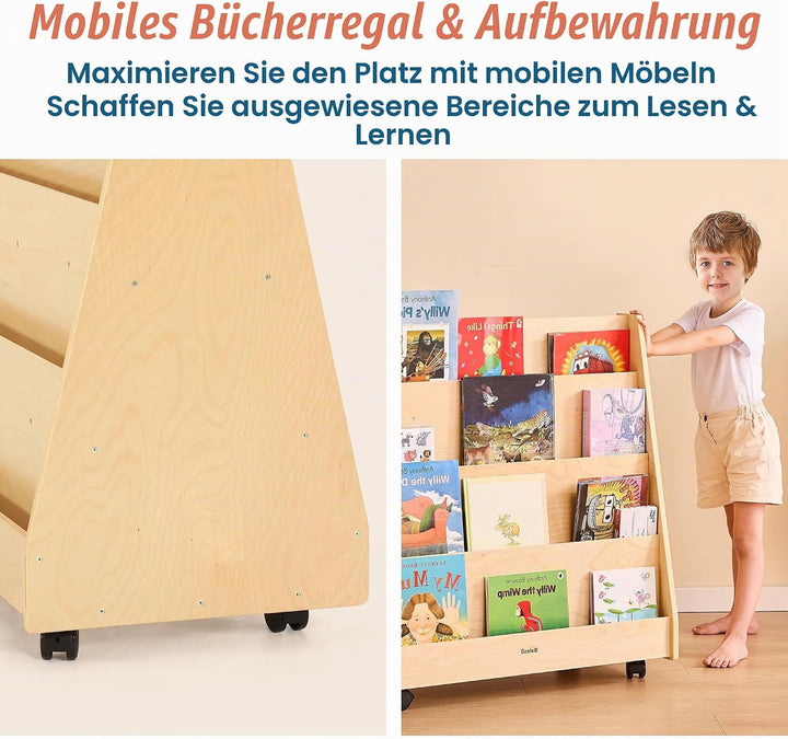 Bateso Kinderbücherregal für Kleinkinder und Babys, doppelseitiges Montessori-Bücherregal aus Holz f