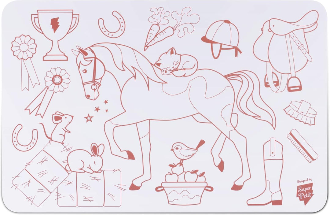 SUPER PETIT - Lernspiel - Pony-Malset - Wendemotiv - Inklusive 4 abwischbare Filzstifte - Leicht zu