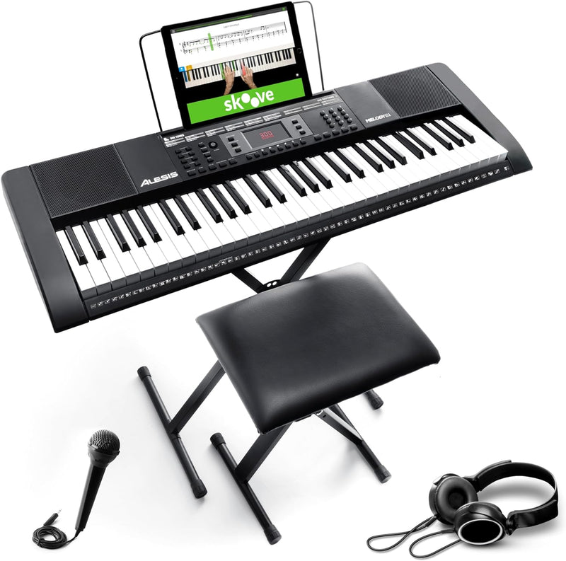 Alesis Melody 61-Tasten E Piano / Keyboard mit Ständer, eingebauten Lautsprechern, Kopfhörer, Mikrof