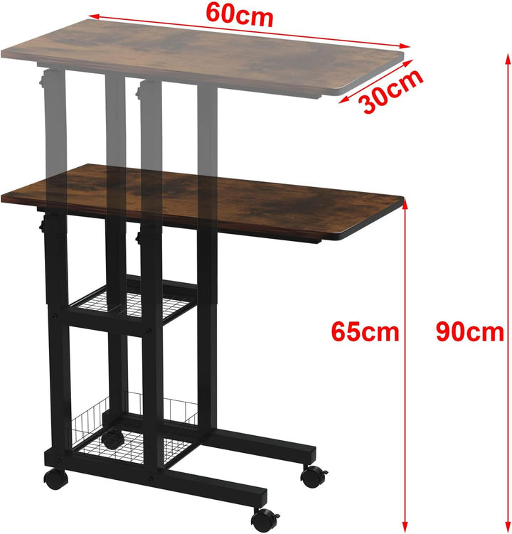 PIPIPOXER Beistelltisch mit Rollen Laptoptisch, Computertisch Höhenverstellbar Schreibtisch aus Holz