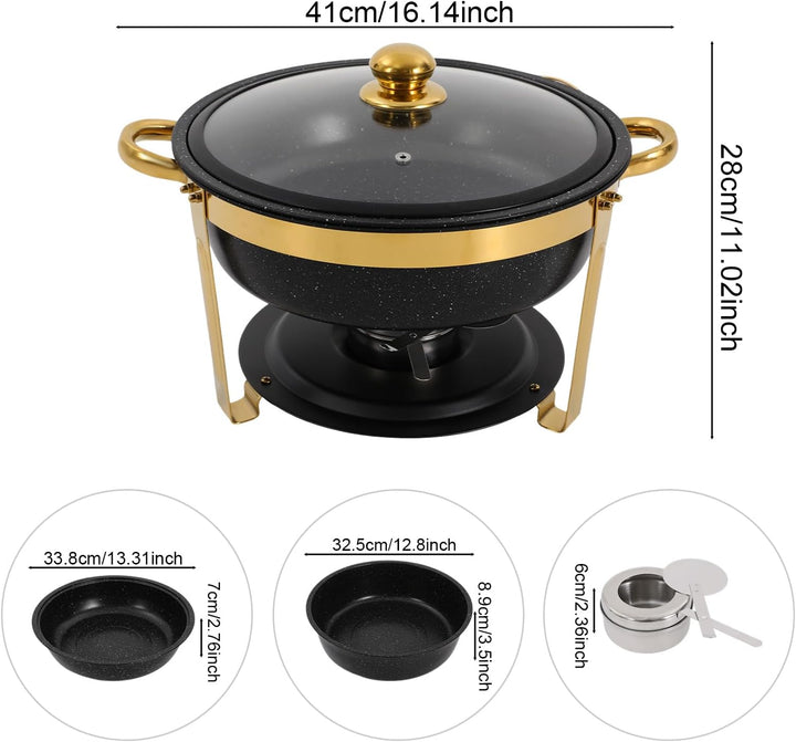 2er Warmhaltebehälter Essen, 5L Rund Edelstahl Chafing Dish Set mit Glasdeckel, Kalt &amp; Heiss Stapelb