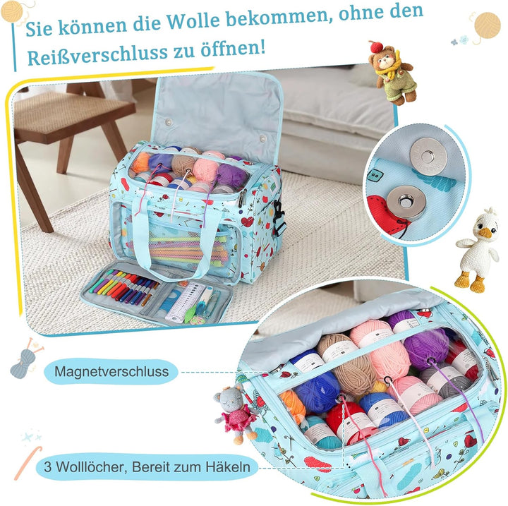 Katech Aufbewahrungstasche für Wolle, die geeignet zum Transportieren von Strick-/Häkeln wolle ist u