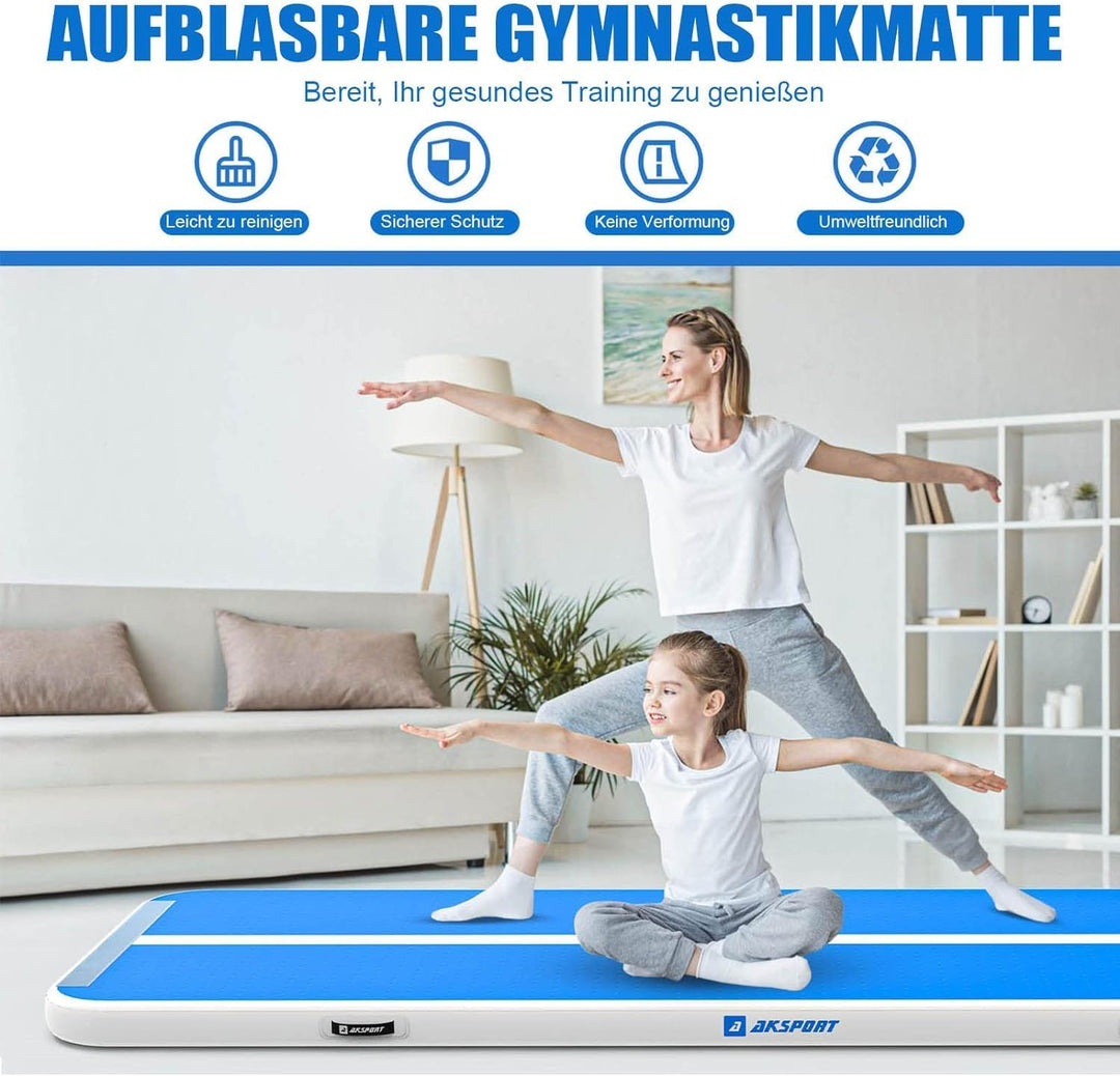 AKSPORT Air Matte Track Tumbling Matte,3/4/5/6m Aufblasbar Gymnastikmatte Turnmatte Tumbling Matten