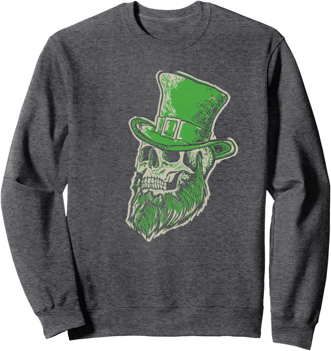 Minimalist St Patricks Day Skull & Green Hat & Beard Vintage Sweatshirt