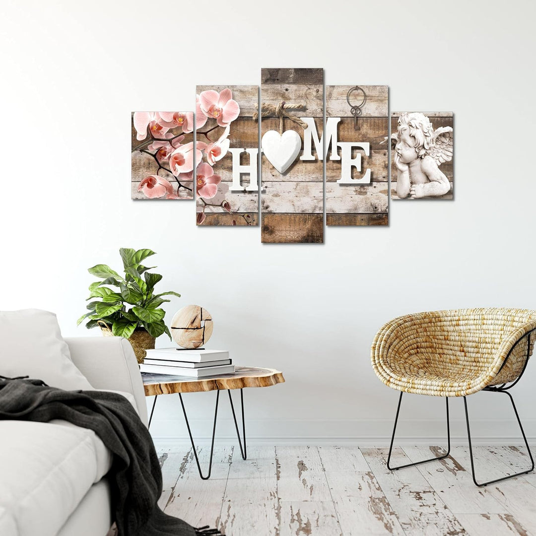 Runa Art Bild Wohnzimmer Home 5 Teilig Holzoptik Beige Rosa Wandbilder auf Vlies Leinwand 031053a