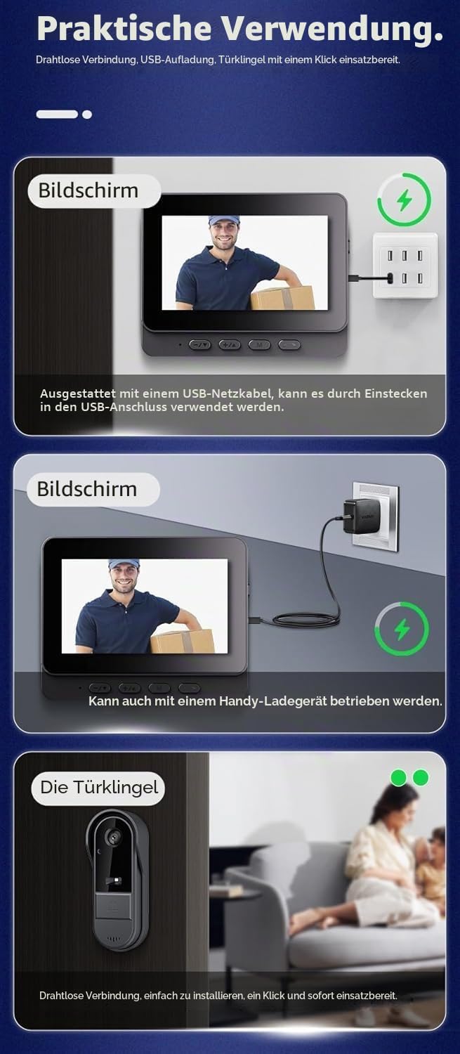 TKMARS Kamera Klingel Haustür Videoklingel Türklingel mit Kamera Kabellos 2.4G Drahtlose Bluetooth-V