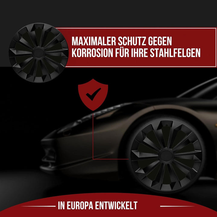 Albrecht 13 Zoll Radkappen schwarz matt für Stahlfelgen - Fame Radzierblenden aus hochwertigem Kunst