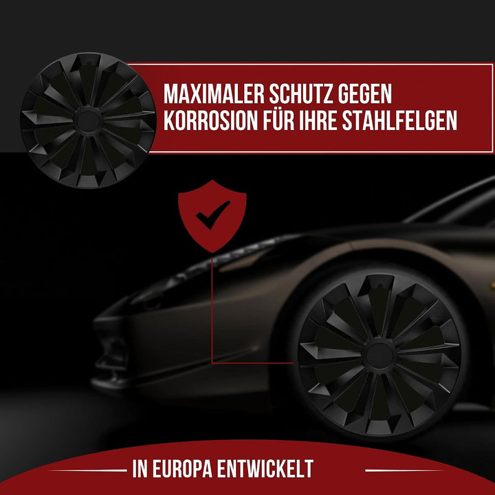 Albrecht 13 Zoll Radkappen schwarz matt für Stahlfelgen - Fame Radzierblenden aus hochwertigem Kunst