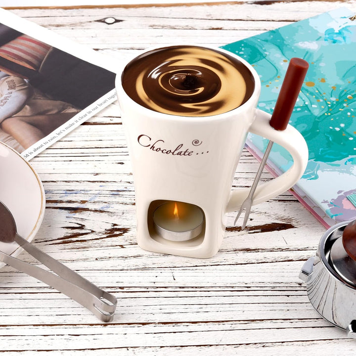Gosknor Schokoladenfondue-Tasse mit Gabel, Süsse Schmelztasse mit Teelichtern für Schokolade Käse De