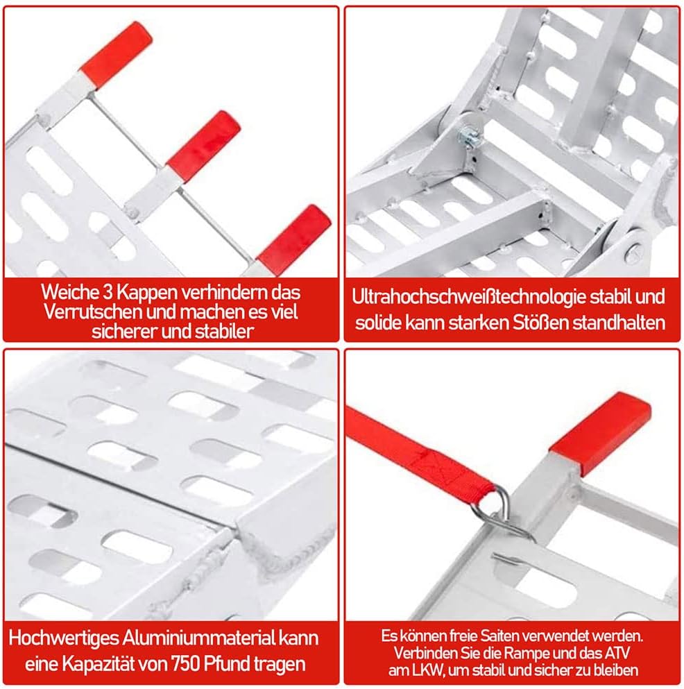 Herrselsam Auffahrrampe Faltbare ALU Rampen klappbar 226×28cm Laderampen 340 kg Traglast rutschfest