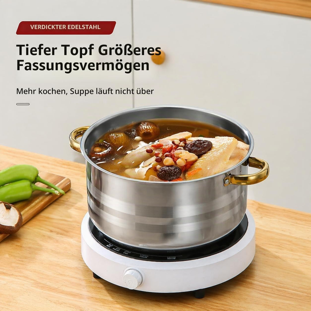 Edelstahl Kochgeschirr-Set, Topfset aus Edelstahl mit zwei Griffen, 10-teilig Töpfe Set mit Deckeln