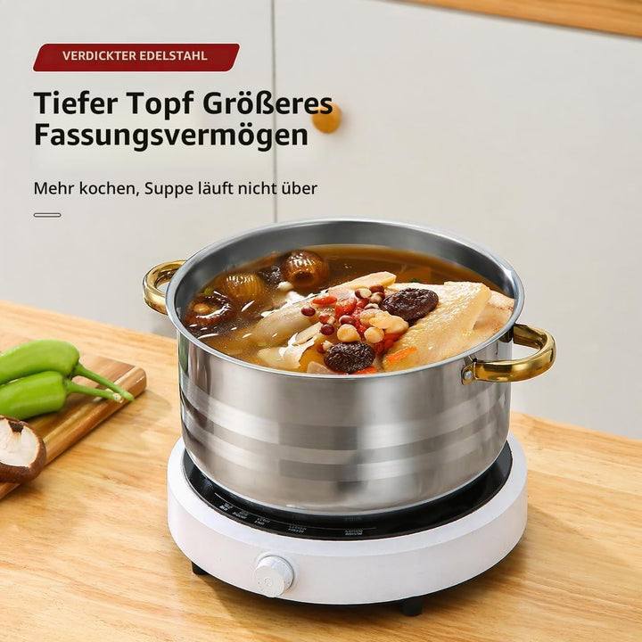 Edelstahl Kochgeschirr-Set, Topfset aus Edelstahl mit zwei Griffen, 10-teilig Töpfe Set mit Deckeln
