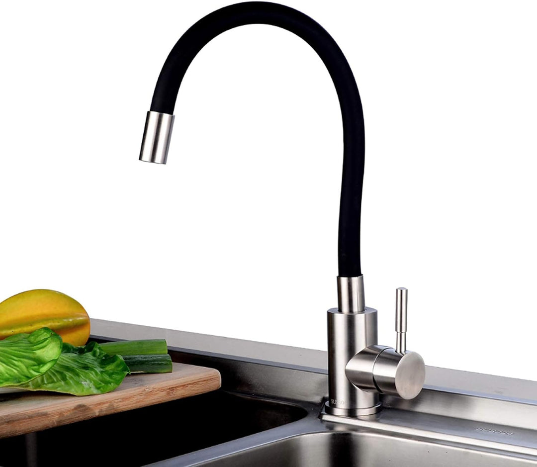 Spültischarmatur Küche Schwarz mit flexiblem Auslauf Wasserhahn Spültisch Mischbatterie Armatur Spül