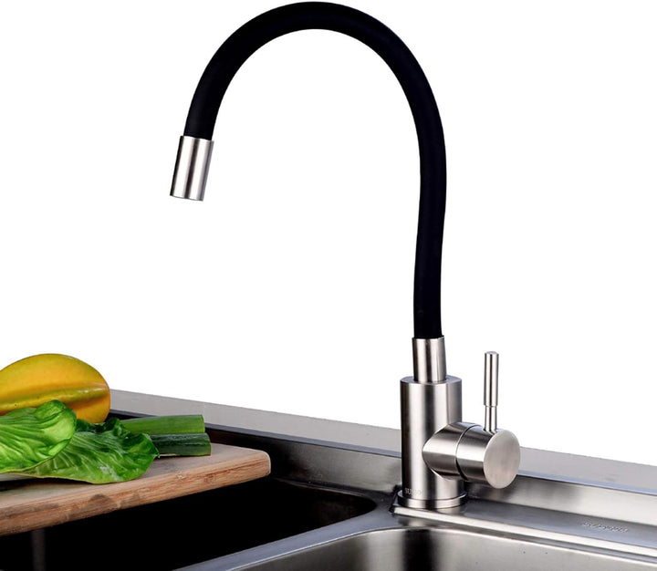 Spültischarmatur Küche Schwarz mit flexiblem Auslauf Wasserhahn Spültisch Mischbatterie Armatur Spül
