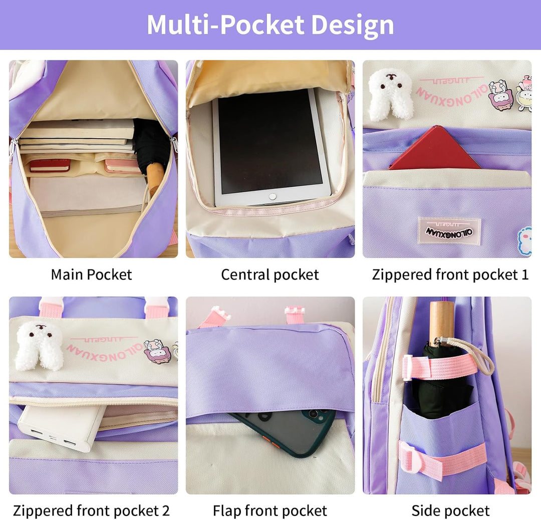 IvyH Schulranzen-Set 5-teilig, Schultasche Mädchen Rucksack Schule Teenager Schulrucksack für Mädche