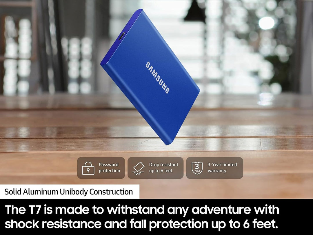 SAMSUNG T7 tragbare SSD, 2 TB externes Solid-State-Laufwerk, Geschwindigkeiten bis zu 1.050 MB/s, US