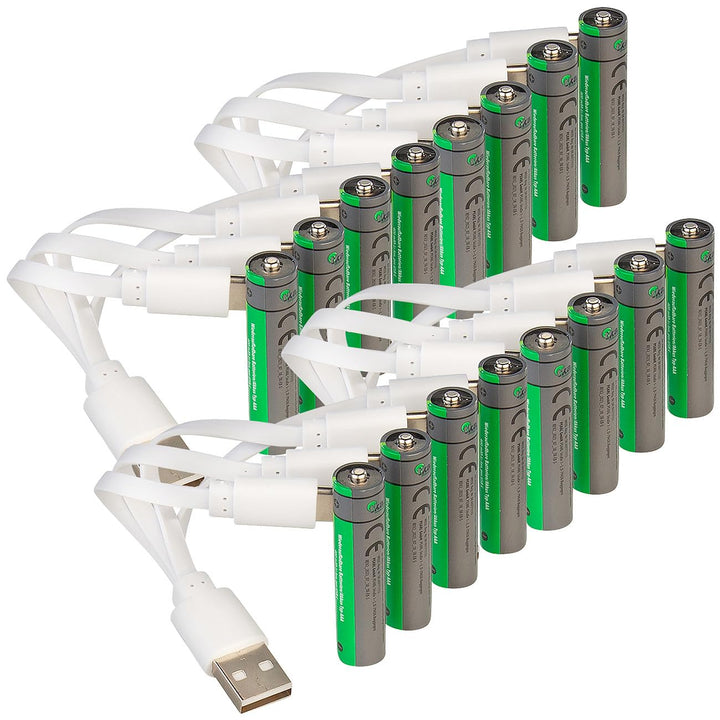 tka Köbele Akkutechnik Akku: 16er-Set wiederaufladbare Batterien Typ AAA, 600 mWh, Laden per USB-C (