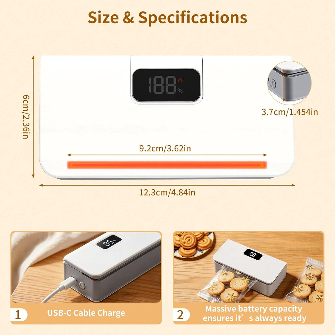 Wiederaufladbares Mini Folienschweissgerät mit LED-Display,6 Stufen Einstellbar Bag Sealer für Plast