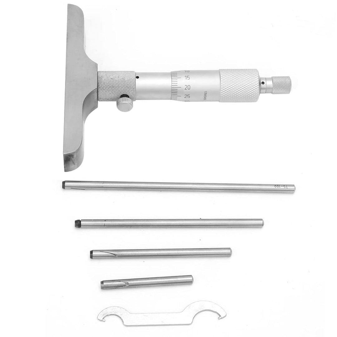 0,01 mm Tiefenmessschraube mit 5 Stück Pleuel Tiefenmessgerät Gage(0-100mm 4inch), 0-100mm 4inch