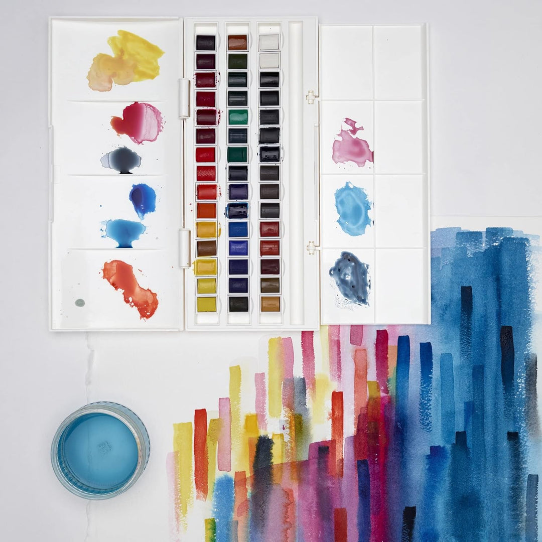 Winsor & Newton 0390471 Cotman Half Pan Studio Aquarellfarben Set, lebendige Wasserfarben mit hoher