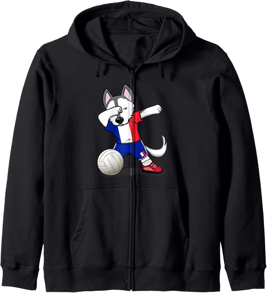 Dabbing Husky Hund Frankreich Volleyball Französische Flagge Kapuzenjacke
