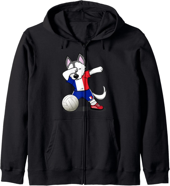 Dabbing Husky Hund Frankreich Volleyball Französische Flagge Kapuzenjacke