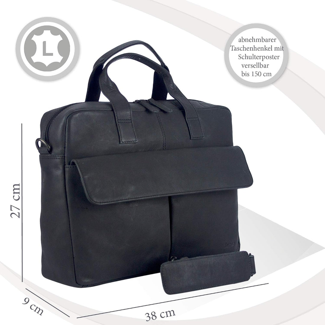 Sunsa Herren Leder Laptop Tasche, 14 Zoll Business Aktentasche. Schwarze grosse Handtasche Notebookt