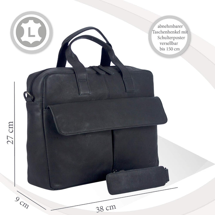 Sunsa Herren Leder Laptop Tasche, 14 Zoll Business Aktentasche. Schwarze grosse Handtasche Notebookt