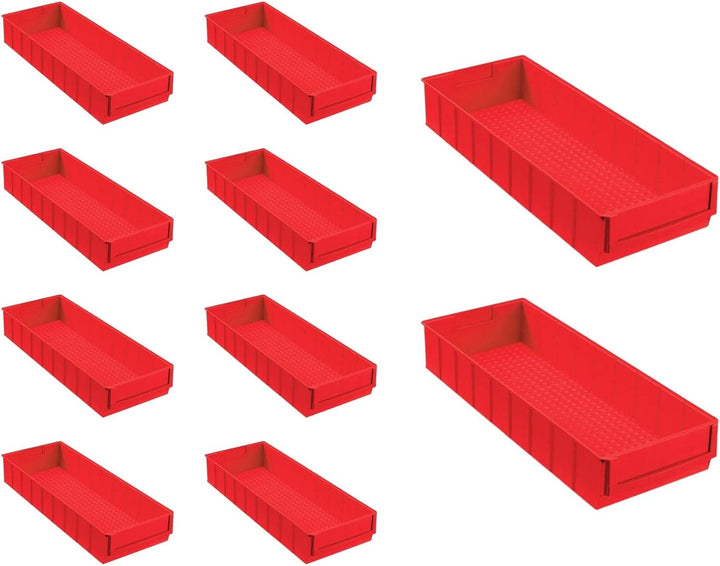 SparSet 10x Rote Industriebox 500 B | HxBxT 8,1x18,3x50cm | 6 Liter | Sichtlagerkasten, Sortimentska