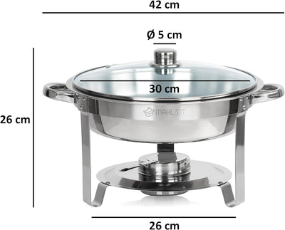 Mahlzeit Edelstahl Chafing Dish rund 4 Liter | Speisenwärmer, Wärmebehälter, Bain Marie Rechaud | Wa