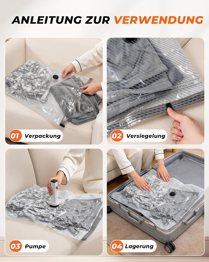 Vakuumbeutel für Kleidung mit Kabellose Vakuumpumpe,15 Stück (6x 40x60cm, 6x 50x70cm, 3x 60x80cm),mi