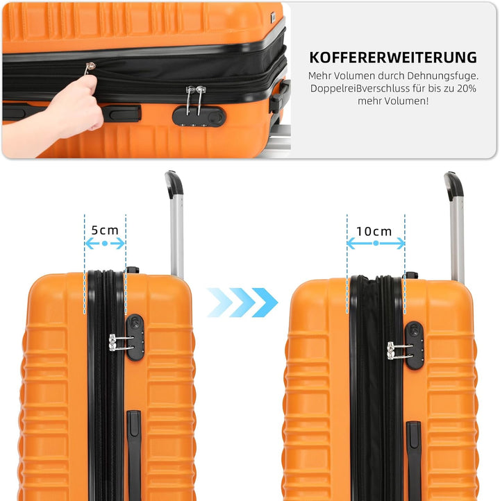 BEIBYE 2088 Zwillingsrollen Reisekoffer Koffer Trolleys Hartschale M-L-XL-Set (Orangen, M) Orangen M