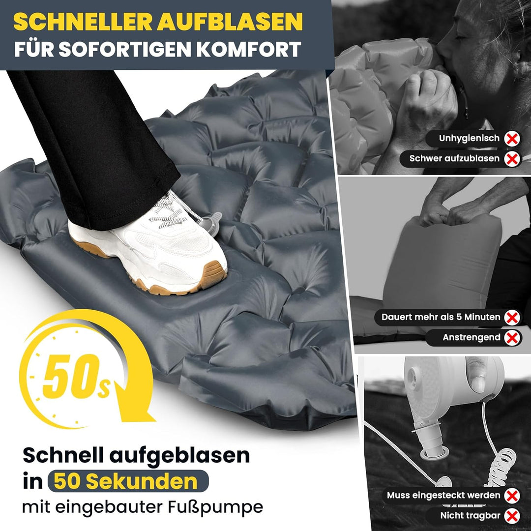 HIKENTURE Isomatte Camping, 10cm hoch Camping Isomatte Kleines Packmass, Aufblasbare Schlafmatte mit