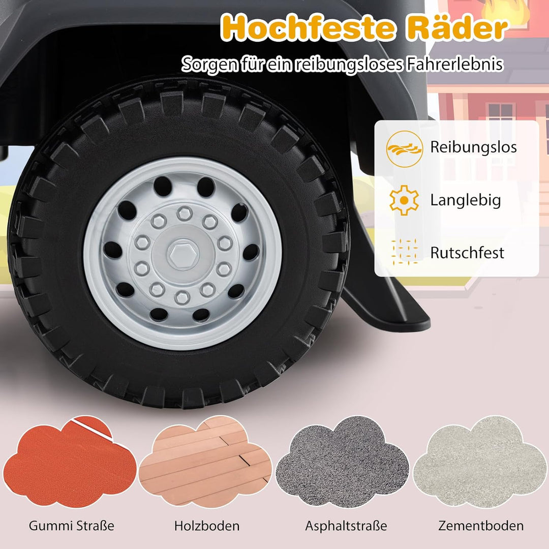 GOPLUS Kinder Rutschauto, 2 in 1 Schiebeauto, Bauwagen mit Lichtern, Geräuschen & Stauraum unter dem