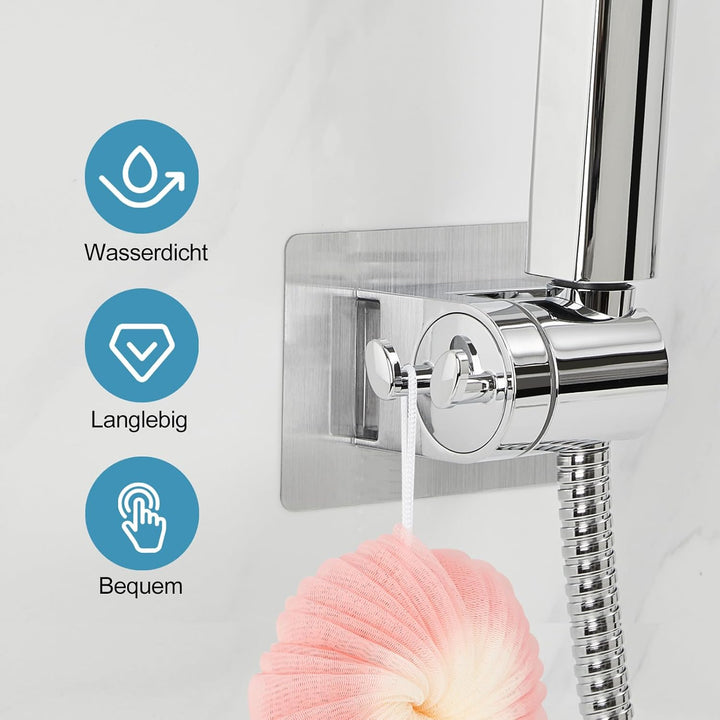 OFFO Duschkopf Halterungen ohne Bohren, Shower Head Holder, Duschhalterung Selbstklebend, Chrom 19-2