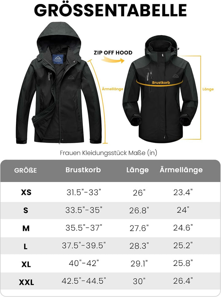 donhobo Damen Wanderjacke Outdoor Jacke Leichte Übergangsjacke Winddichte Jacke Wasserdicht Regenjac