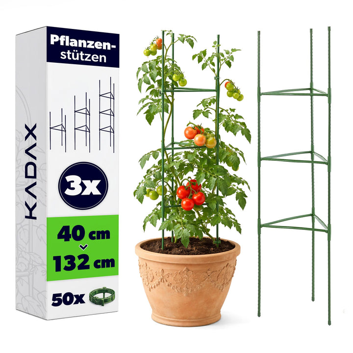 KADAX 3er Set Tomaten Rankhilfe 132 x 30 cm, Tomatenturm mit 50 Pflanzenclips, Tomatenrankhilfen, Pf