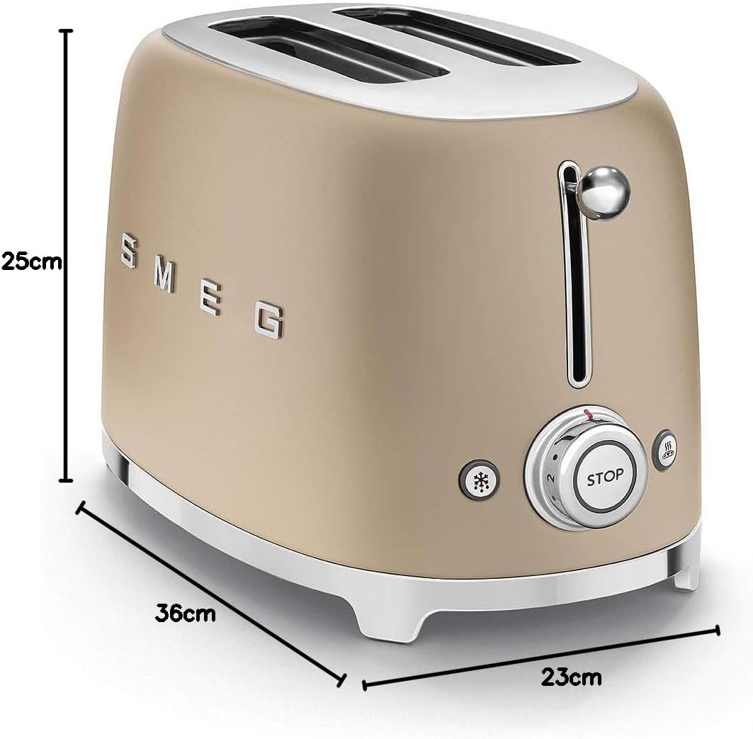 SMEG, 2x2 TSF01CHMEU -Toaster, 2 Fächer für 2 Scheiben, 6 Vergoldungsniveaus, Heizfunktion, Abtauung