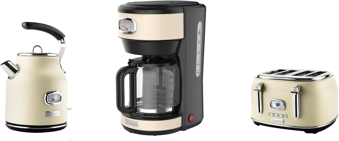 WESTINGHOUSE WES26 Retro Frühstück-Set Weiss Frühstücksset, Metall Frühstück-Set mit 4-Scheiben Toas