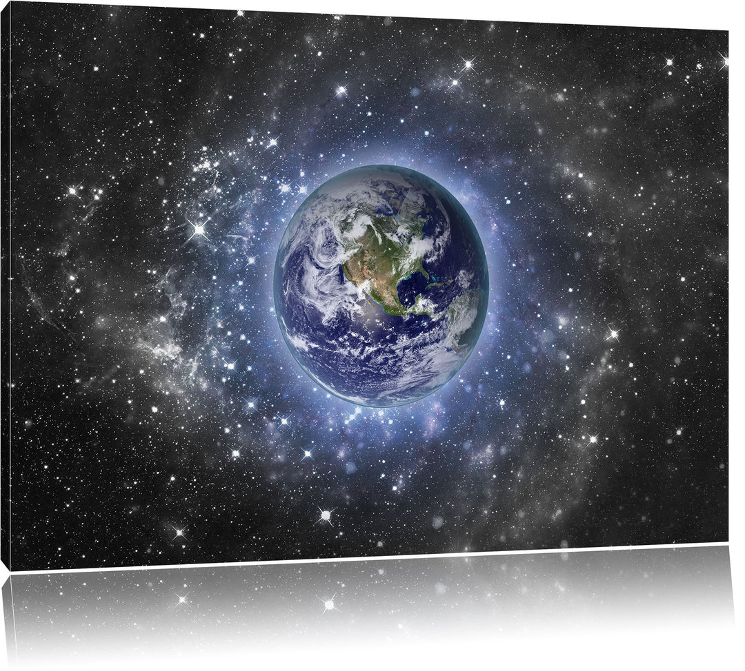 Pixxprint Planet Erde im Weltraum B&W Detail, Format: 100x70 auf Leinwand, 100x70