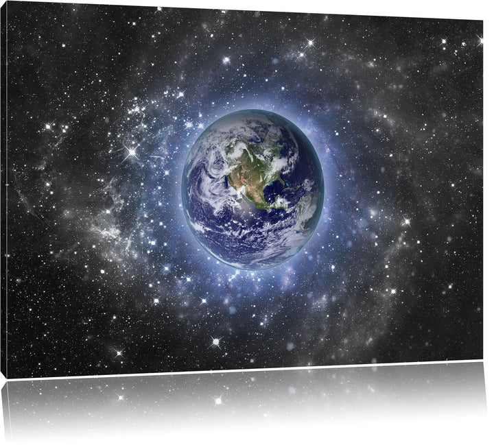 Pixxprint Planet Erde im Weltraum B&W Detail, Format: 100x70 auf Leinwand, 100x70