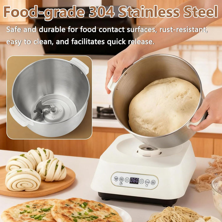 Edelstahl-Teigknetmaschine, 7L Grossvolumige Knetmaschine zum Backen mit thermostatischer Gärfunktio