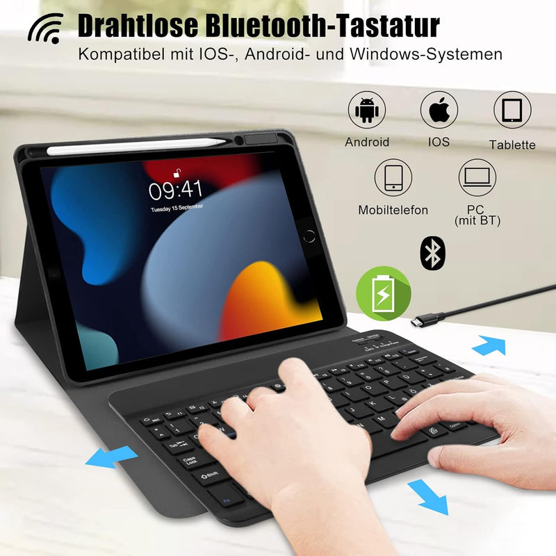 Tastatur Hülle für iPad 10.2 Zoll 9th Gen 2021 Wireless Abnehmbare Tastatur (QWERTZ) für iPad 8th Ge